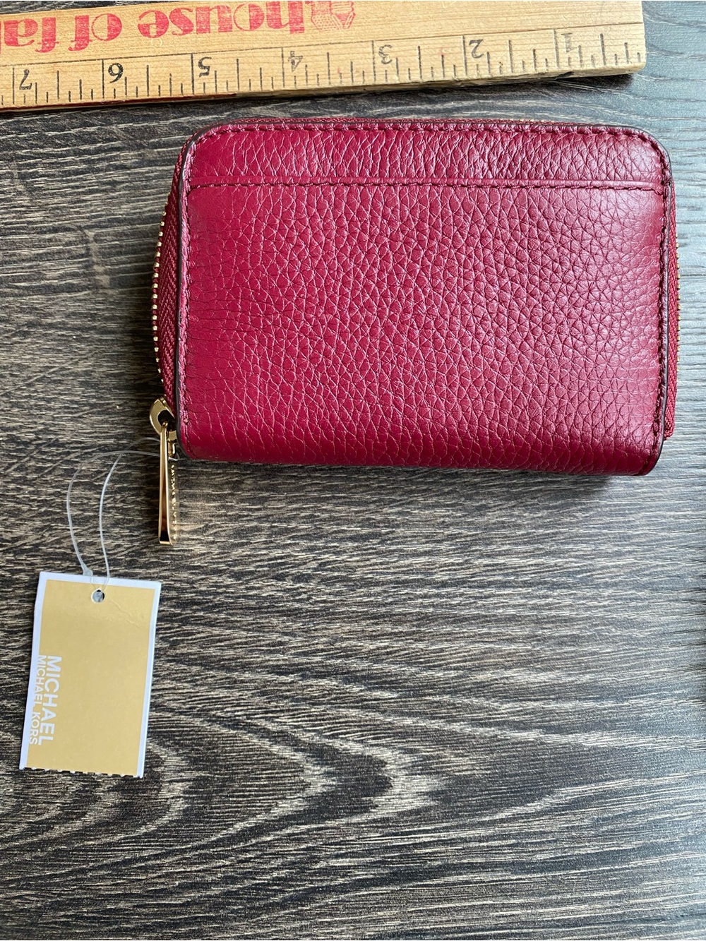 Michael Kors Pebbled Leather Zip Card Holder - Burgundy